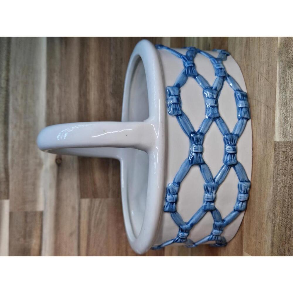 Vintage Italian Ceramic Lattice Basket Blue Woven Pottery 7" Tall Spring/Easter - Picture 5 of 15